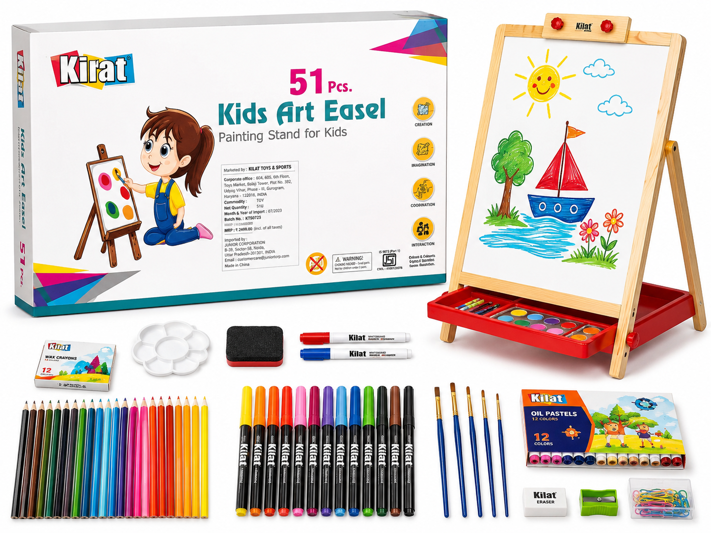 Kids Easel Board 51-Piece Art Set | Double-Sided Painting & Drawing Stand