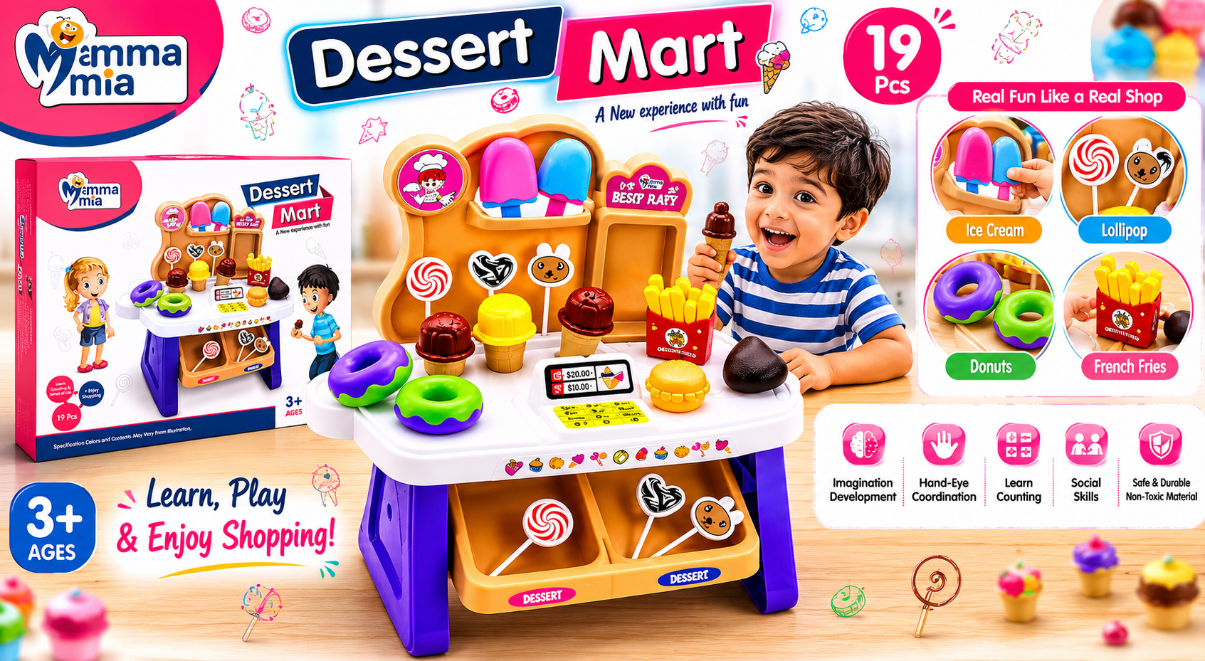 Dessert Mart Play Kitchen Set | Pretend Food & Sweet Shop Toy for Kids