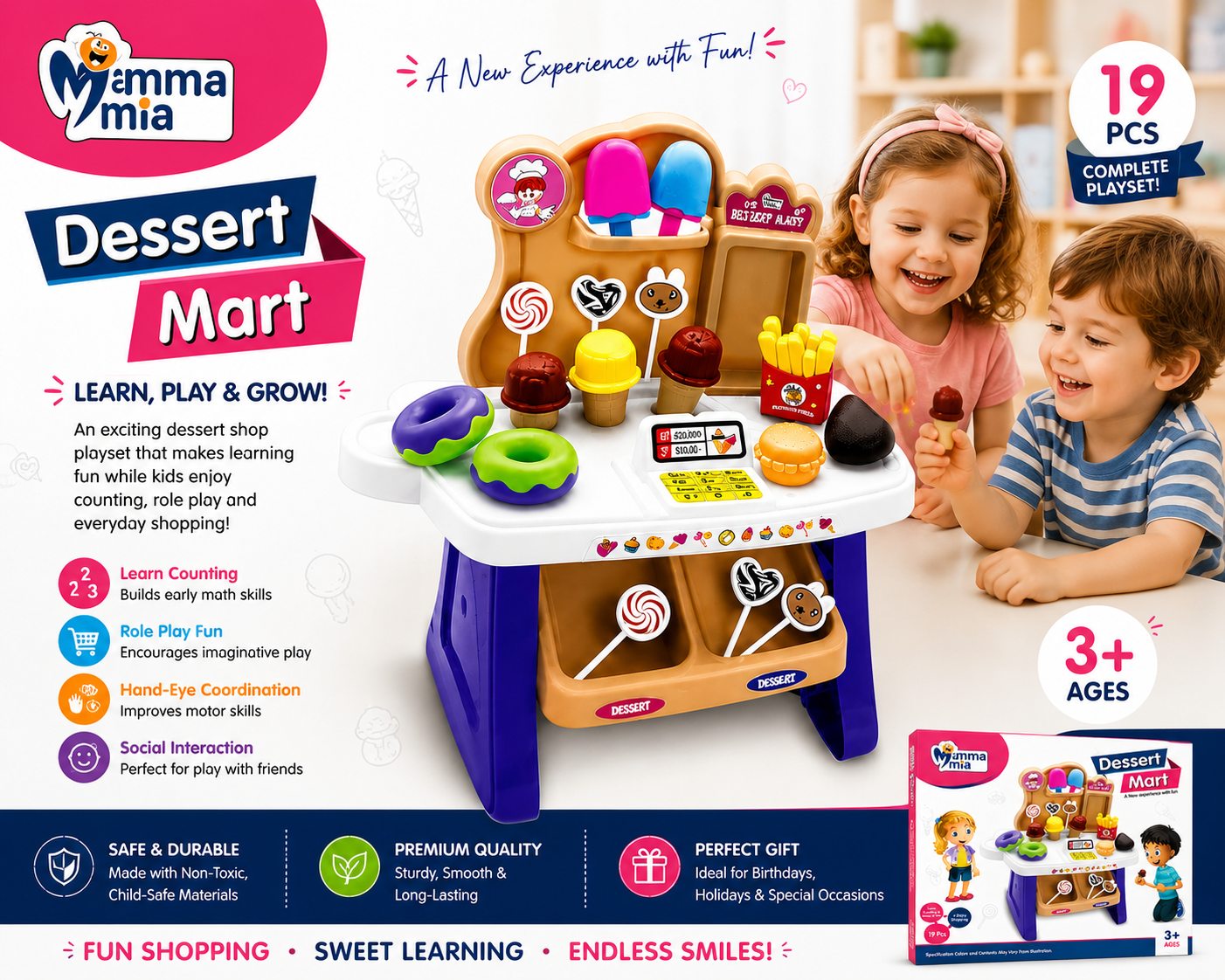 Dessert Mart Play Kitchen Set | Pretend Food & Sweet Shop Toy for Kids