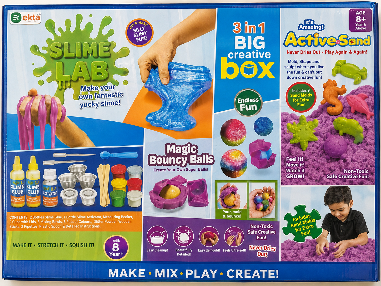 3-in-1 Big Creative Box | Slime Lab + Magic Bouncy Balls + Active Sand Sea Creatures